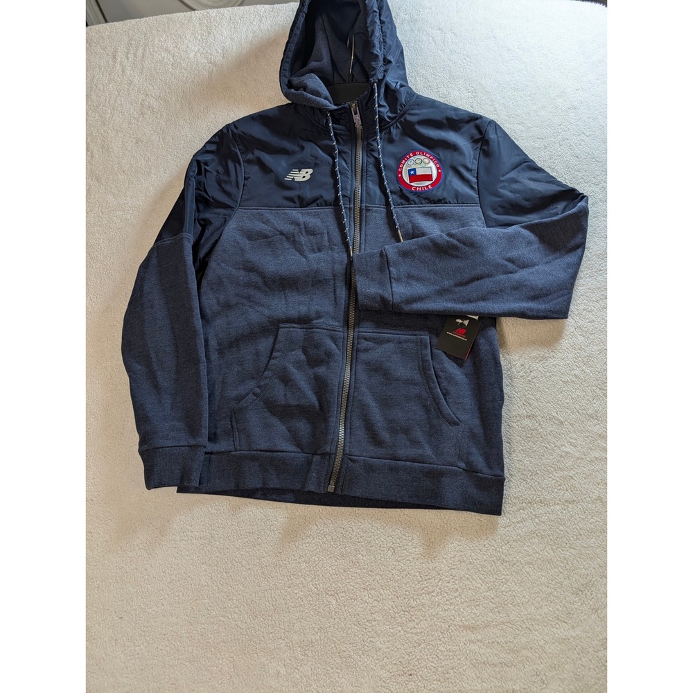 New Balance Team Chile Olympic Committee Full Zip Hoodie Navy Blue Mens Medium